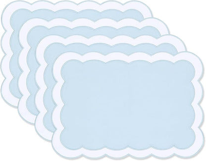 Hofdeco Premium Coastal Patio Indoor Outdoor Placemat Set of 4, 14"x19" Double-Layered, Waterproof Cloth Placemat for Kitchen or Dining Table. Baby Blue Embroidered Solid B