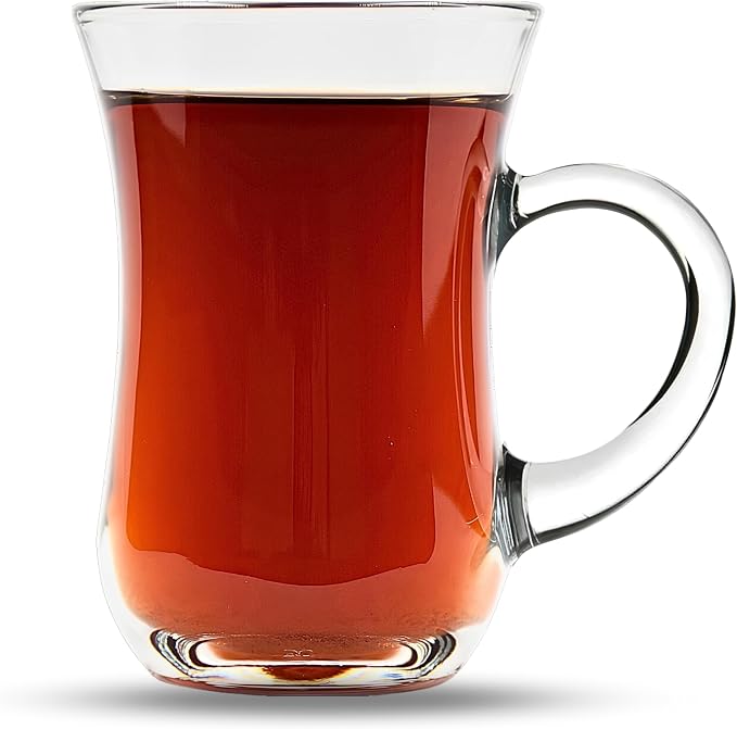 Turkish Tea Glasses with Handle Set of 6, Small Clear Glass Tea Cups by YERSIZ