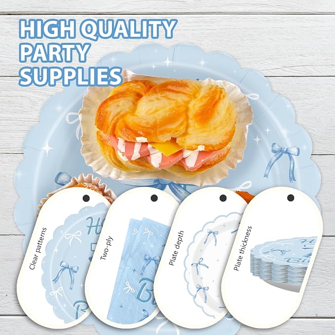 96 Pcs Blue Bow 1st Birthday Party Decoration, Serves 24 | Blue White Bow 1st - Image 6