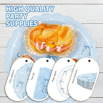 96 Pcs Blue Bow 1st Birthday Party Decoration, Serves 24 | Blue White Bow 1st - Image 6