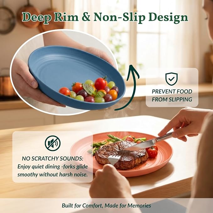 Deep Dessert Plates Unbreakable Wheat Straw Dinner Plates 8 PCS Microwave & - Image 3