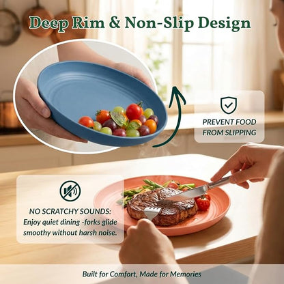 Deep Dessert Plates Unbreakable Wheat Straw Dinner Plates 8 PCS Microwave & - Image 3