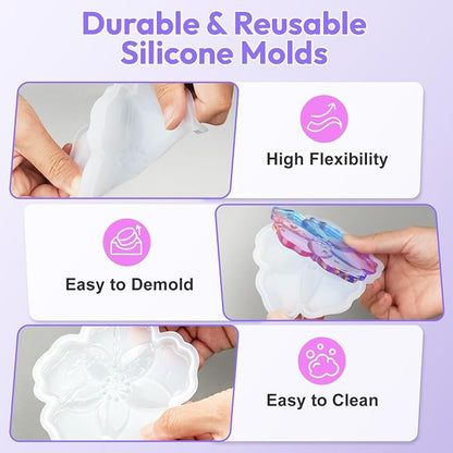 HeyClear 5Pcs Coaster Silicone Resin Molds, Flower Coaster Epoxy Resin Molds - Image 6