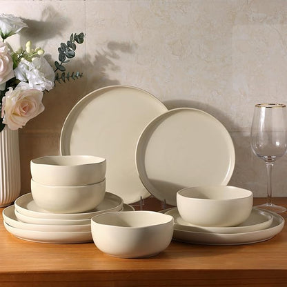 AmorArc Ceramic Dinnerware Sets, Wavy Rim Stoneware Plates and Bowls Sets,Dishwasher & Microwave & Oven Safe Dishes set, Service for 4 (12pc)