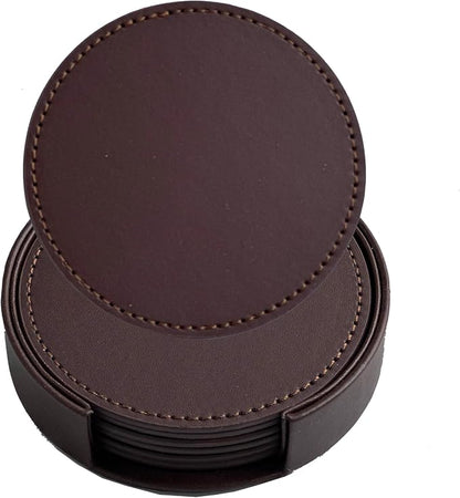 Set of 6 Leather Coasters, Round Coasters by PACEKONER