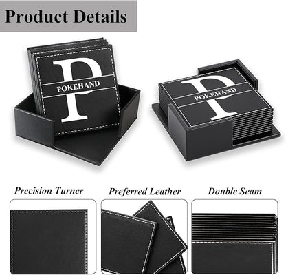 Personalized Coasters,Custom Set of 6 Leather Coaster for Drinks with Holder,DIY Customized with Name/Photo/Logo Non-Slip, Heat Resistant, Waterproof for Bars, Kitchens, Home Apartments