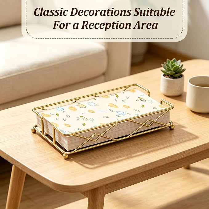 Gold Guest Towel Napkin Holder, Rectangular Metal Tray - Image 6