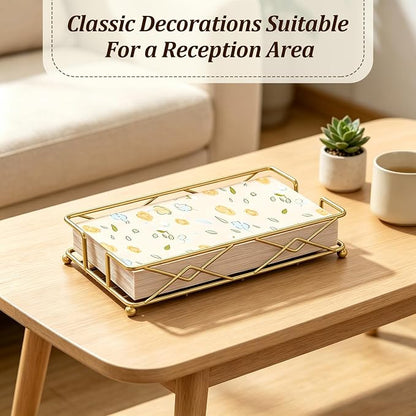 Gold Guest Towel Napkin Holder, Rectangular Metal Tray - Image 6