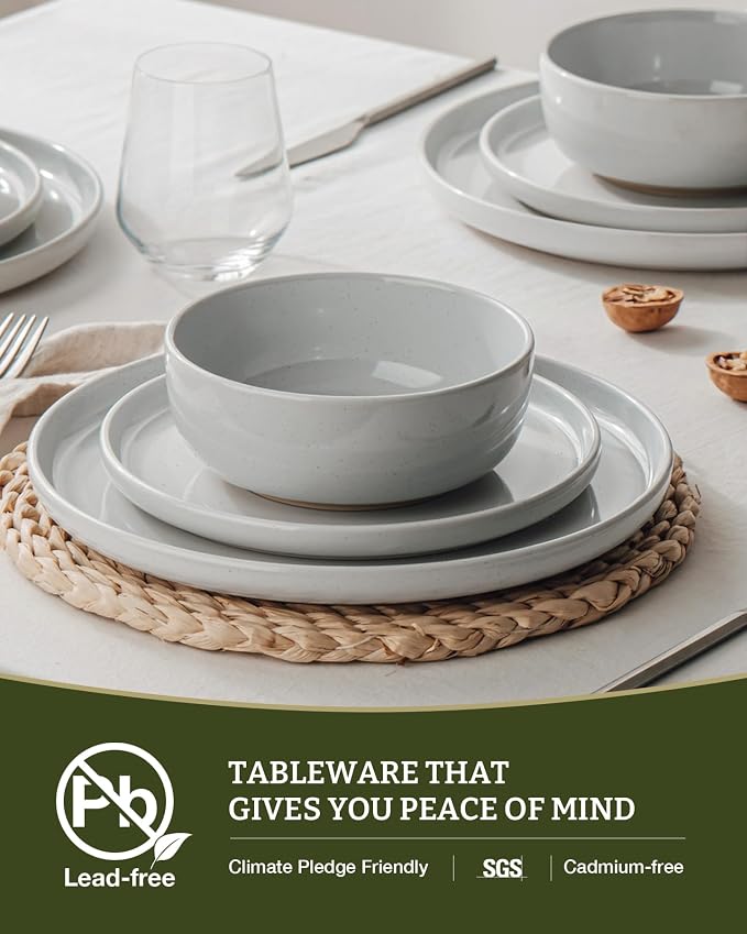 Famiware Milkyway 12-Piece Stoneware Dinnerware Set, Light Gray | Plates and - Image 5