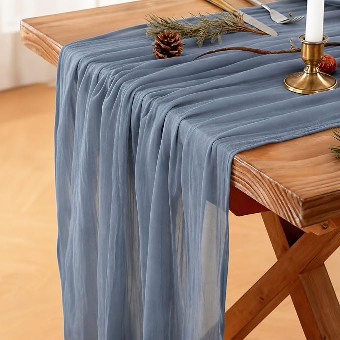 Cheesecloth Table Runner, 120 Inch 10 FT, Dusty Blue | 1 Pack, 35x120 Inches by Mkobon