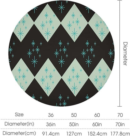 Retro Bohemian Mid Century Round Tablecloth, Abstract Modern Geometric Mid Century Tablecloth for Home Party Dining Room Kitchen Decor 70Inch(178cm)