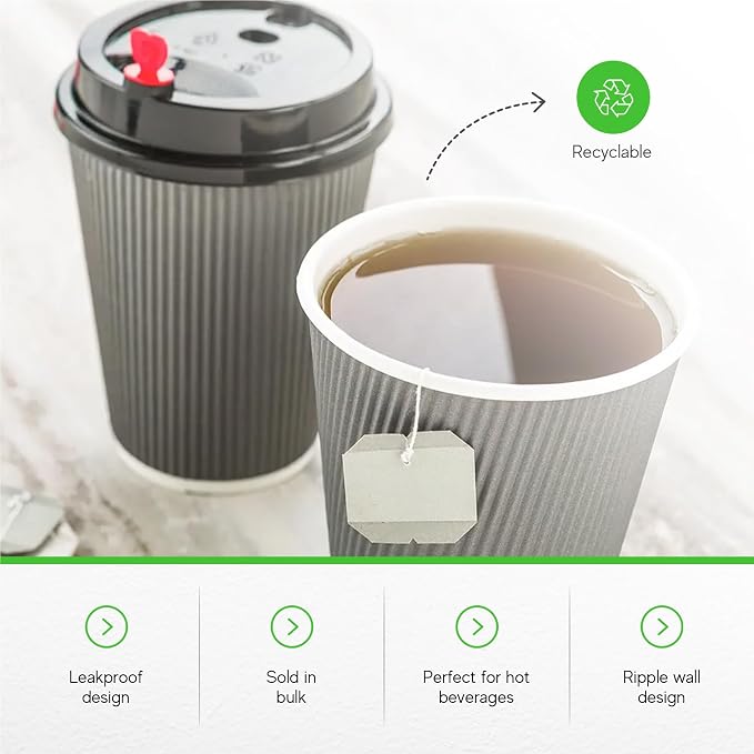 Restaurantware Ripple Wall Coffee Cups 500 Count 12 Ounce Insulated Gray Paper - Image 6