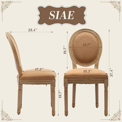 SoarFlash French Dining Chairs Set of 6, Vantage Dining Chair with Round Back, Wood Leg Farmhouse Country Dining Chair for Kitchen,Bedroom,Brown