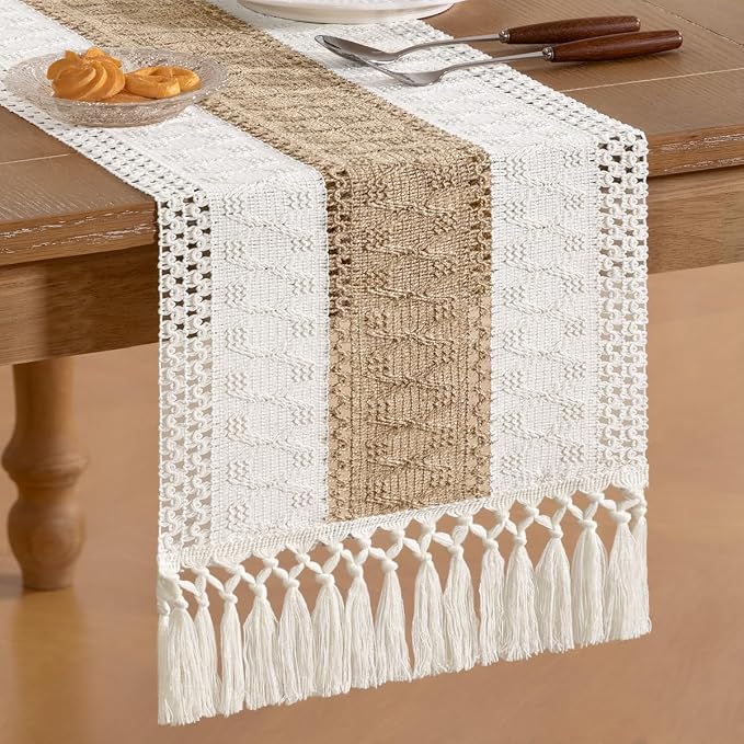 Boho Table Runner Summer Farmhouse Rustic Dining Dresser Scarf Home Decor | - Image 4