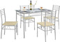 VECELO Dining Table Set for 4, 5-Piece Glass Kitchen Table with Chairs for Small Space, Breakfast Nook, Space-Saving, Silver