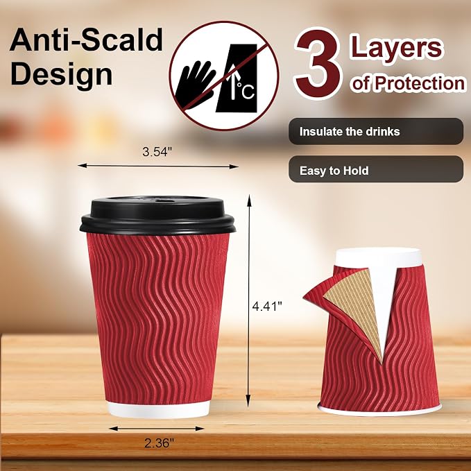 Lamosi Coffee Cups with Lids 12 oz 50 Pack, Disposable To Go Cups with Lid | - Image 2