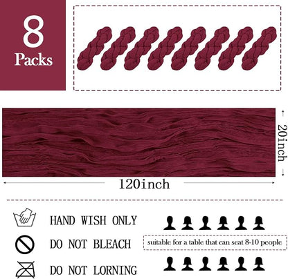 8 Pack Burgundy Cheesecloth Table Runner 20 x 120 inch Gauze Table Runners 10 - Image 2