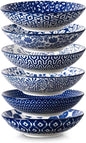 Selamica Porcelain 40oz Large Bowls 9 inch Big Pasta Salad Bowls, Microwave and Oven Safe, Vintage Blue, Set of 6