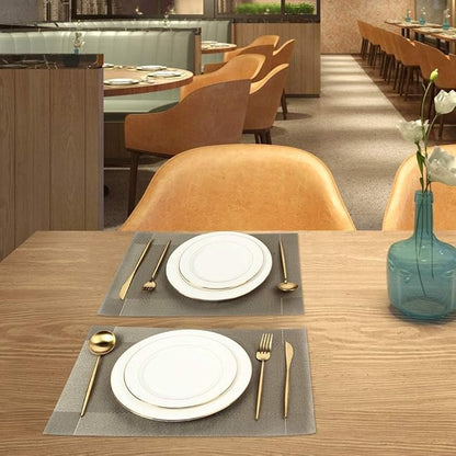 DACHUI Placemats, Heat-Resistant Placemats Stain Resistant Anti-Skid Washable PVC Table Mats Woven Vinyl (8pcs, Coffee-Cross)