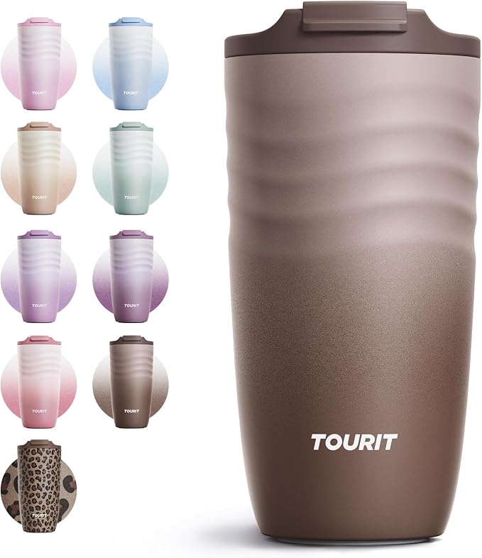 TOURIT 16 oz Travel Coffee Mug, Vacuum Insulated Stainless Steel Tumbler by TOURIT