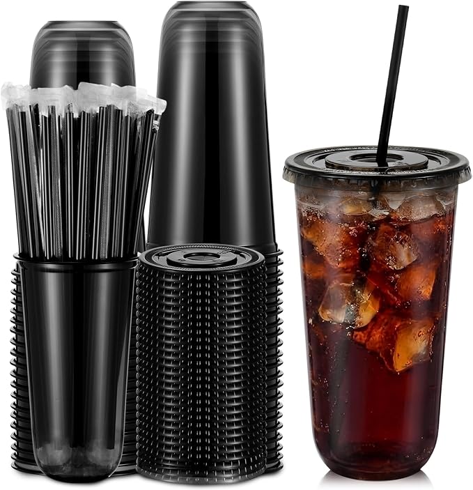 Ziliny 50 Sets 20oz Black Plastic Cups by Ziliny