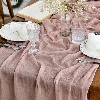 Artoid Mode Boho Cheesecloth Gauze Dusty Pink Wedding Table Runner, 160 Inch by ArtoidMode