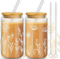 Mumufy 2 Pack Glass Cups Gift Aesthetic Cute Glass Cup Tumbler Flower Iced by Mumufy