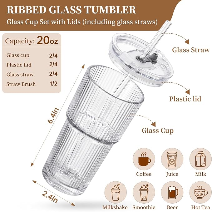 20oz Iced Coffee Cups with Lids and Straws, Smoothies - Image 4