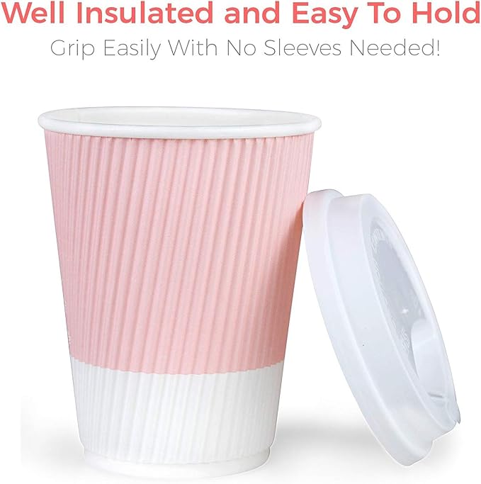 Disposable Coffee Cups With Lids - 12 oz Paper To Go Coffee Cups With - Image 7