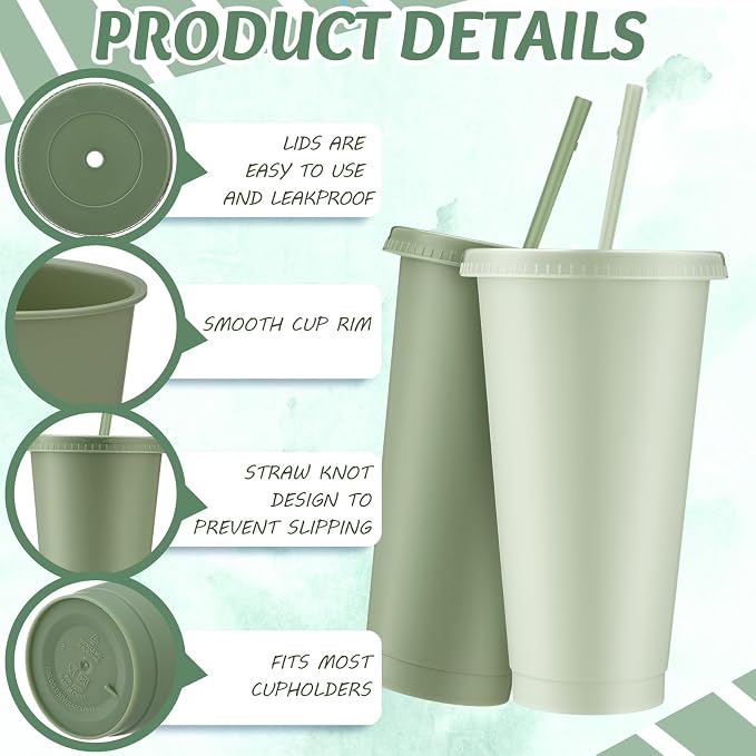 Skylety 48 Pcs Sage Green Plastic Cups - Image 2