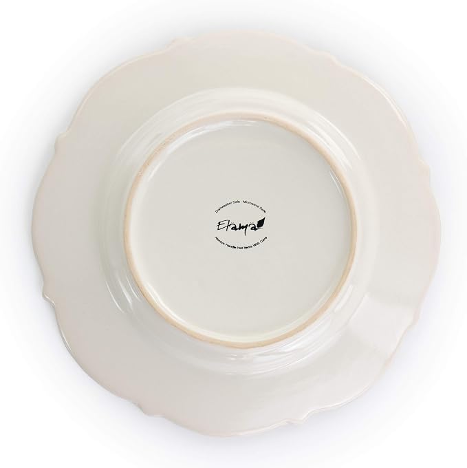 Elama Round Decorated Stoneware Scallop Embossed Dinnerware Dish Set, 16 Piece - Image 4