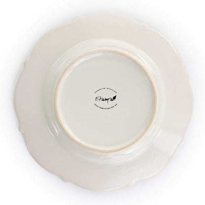 Elama Round Decorated Stoneware Scallop Embossed Dinnerware Dish Set, 16 Piece - Image 4