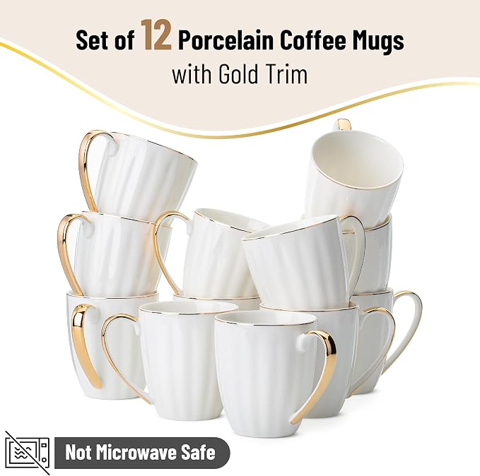 BTaT- White Coffee Mugs with Gold Rim, Porcelain Coffee Mugs - Image 2