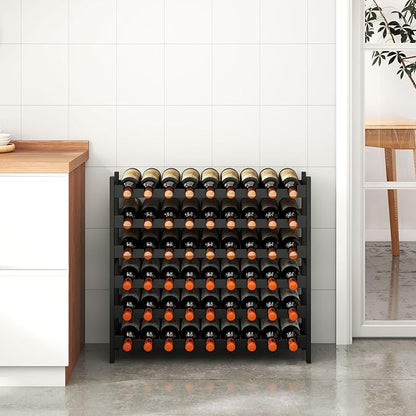 Wine Rack Freestanding Floor, Bamboo 6-Tier 51 Wine Bottle Holder Racks Countertop Cabinet Display, Wooden Stackable Modular Wine Storage Organizer Shelves for Kitchen Bar Cellar Dining Room Black