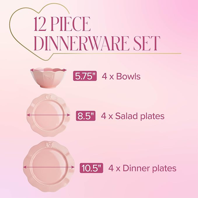 Paris Hilton 12-Piece Dinnerware Set, Embossed Bow Design, Iconic Ceramic - Image 5