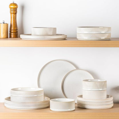 Ceramic Dinnerware Set for 4, 12-Piece Plates and Bowls Set | Lightweight - Image 6