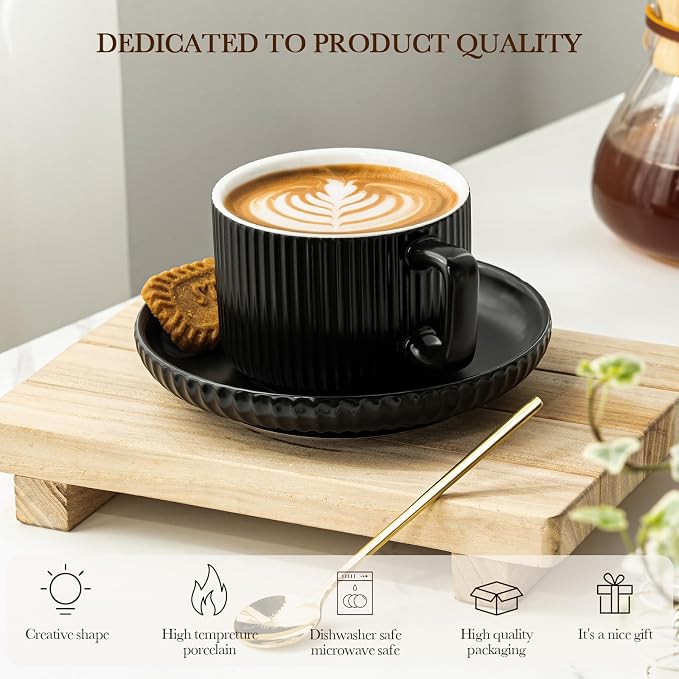8 Ounce Cappuccino Cups Set of 4, Latte Mugs - Image 6
