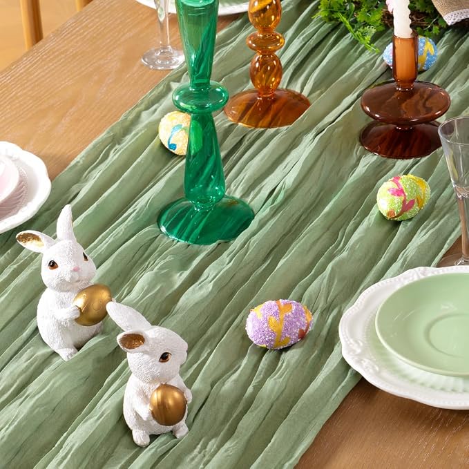 DeZerlor Sage Green Cheesecloth Table Runners 6 Pack Summer Boho Runners | - Image 2