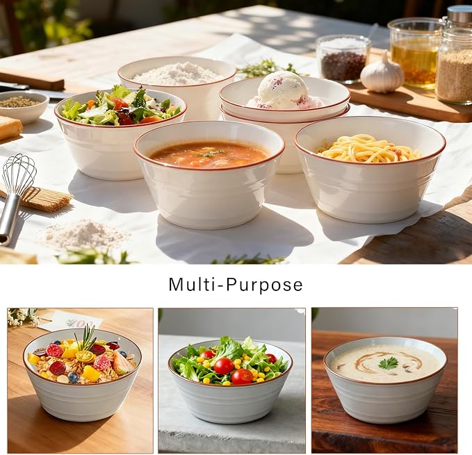 Ceramic Bowls Set of 6, 27oz Deep Soup Bowls - Image 4