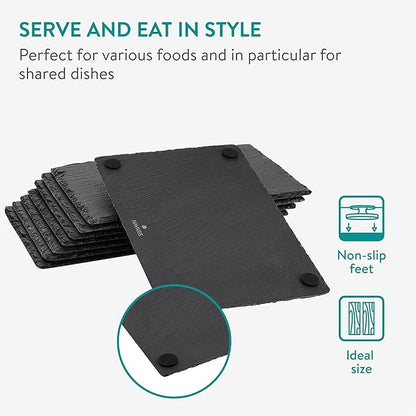 Navaris Slate Plates - Food Contact Safe Black Stone Plates - Cheese Platter Charcuterie Boards Serving Plate - Stone Slate Slab Cheese Board - Set of 8-11.8" x 7.9" (30 x 20cm)