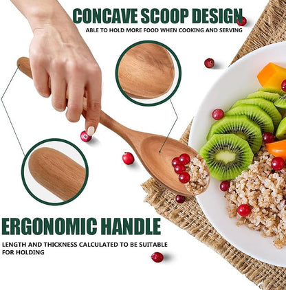 Wooden Spoons for Cooking, Wood Spoon Set of 2, Kitchen Serving Ladle Scoop - Image 2