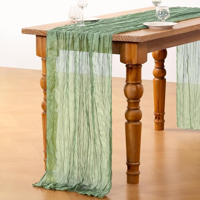 DeZerlor Sage Green Cheesecloth Table Runners 10 Pack Summer Boho Runners | - Image 6