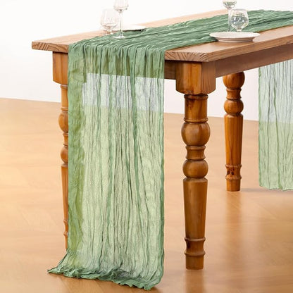 DeZerlor Sage Green Cheesecloth Table Runners 10 Pack Summer Boho Runners | - Image 6