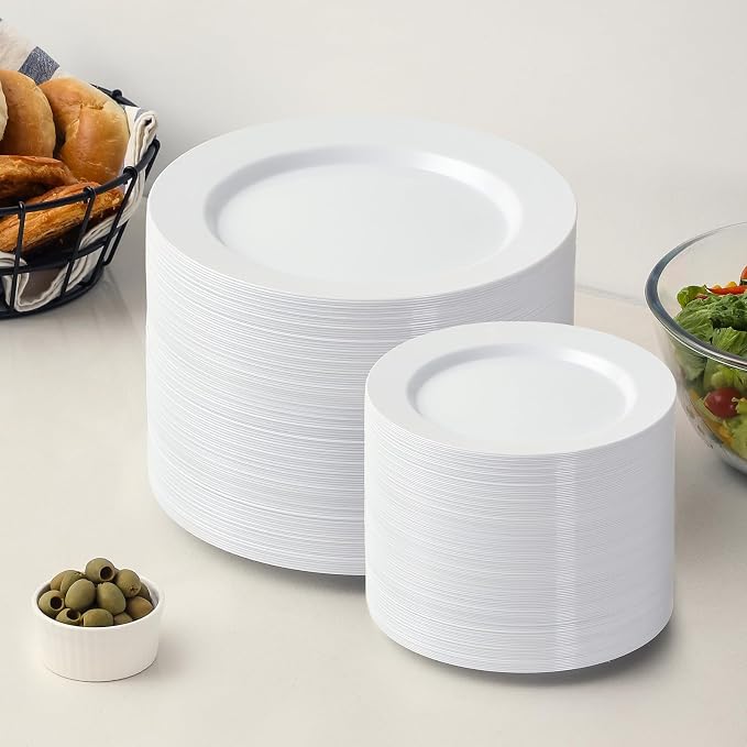 AOZITA 200 PCS White Plastic Plates, Premium Heavy Duty Disposable Plates - Image 6