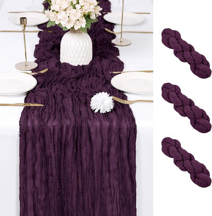 3 Pack Dark Purple Cheesecloth Table Runner 17x108 Inch Semi Sheer Boho Gauze by Unknown