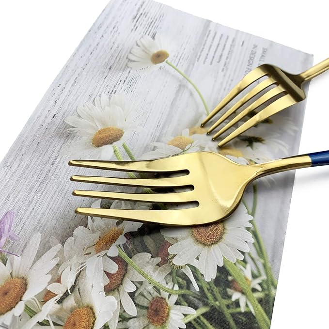 Blue Gold Silverware Set, JASHII 30-Piece Stainless Steel Satin Finish Flatware - Image 7