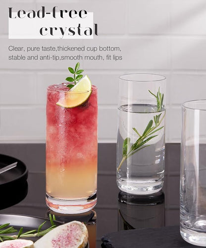 13oz Drinking Glasses Set of 6, Lead-Free Crystal Tall Highball Glassware | - Image 4