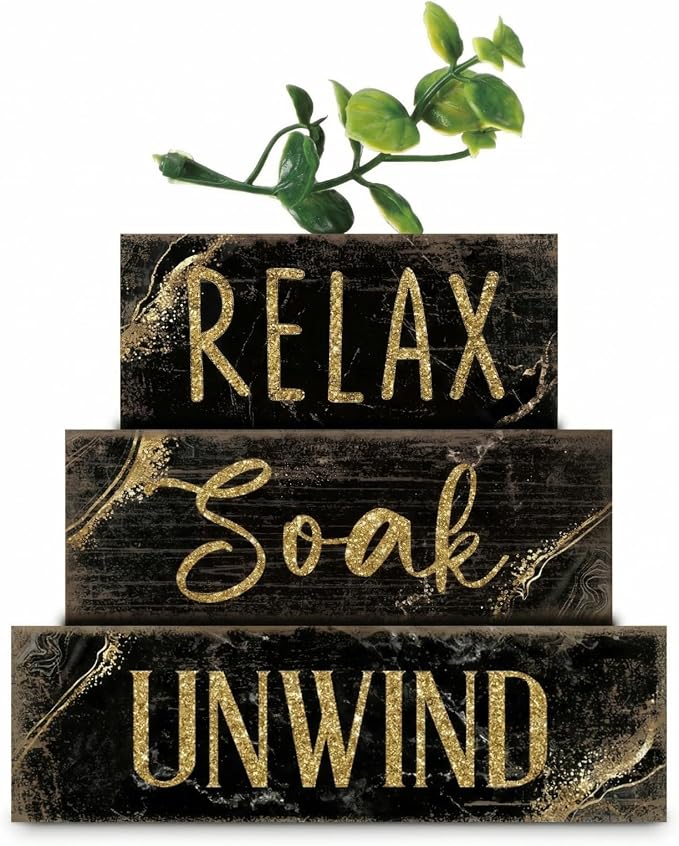 Moucuny 4 Pcs Black and Gold Bathroom Shelf Decor Sign Farmhouse Bathroom Decor - Image 8