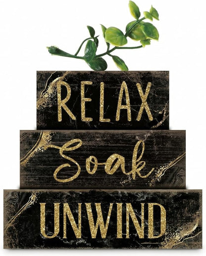 Moucuny 4 Pcs Black and Gold Bathroom Shelf Decor Sign Farmhouse Bathroom Decor - Image 8