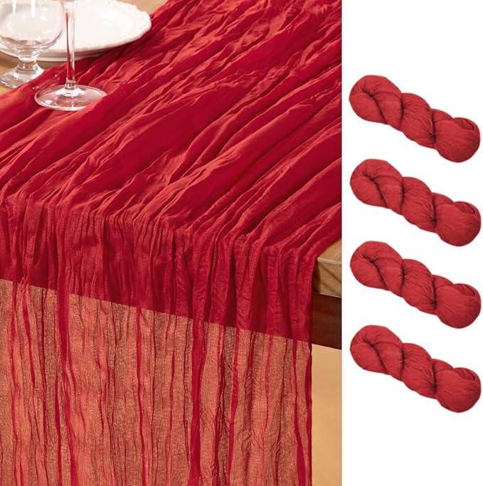 DeZerlor Red Cheesecloth Table Runners 4 Pack Christmas Runners | 120Inches by DeZerlor